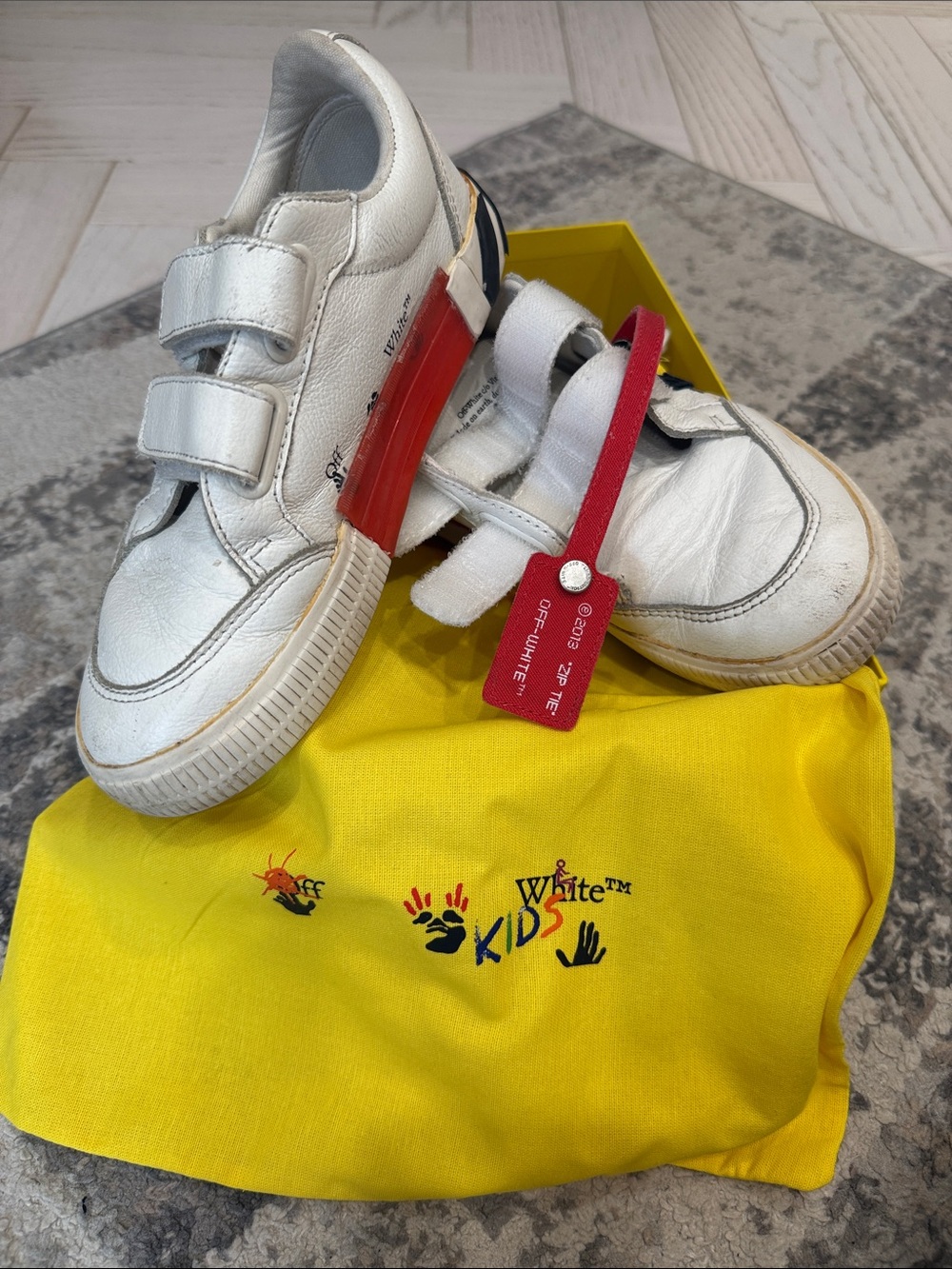 Off-White Kids Velcro Sneakers with Red Accent -